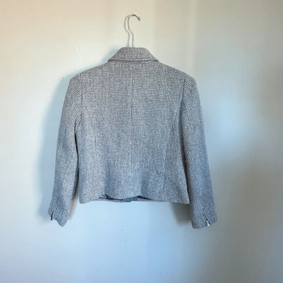 Talbots Cropped Tweed Julienne Metallic Wool Moto Jacket Grey Silver size 8 - Picture 9 of 11